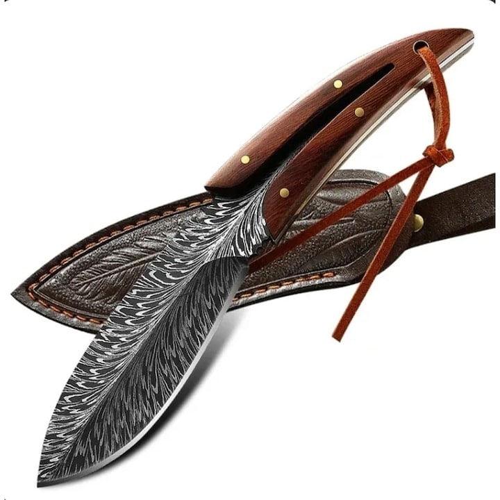 Cutit de vanatoare, otel inoxidabil/lemn, 20 cm, husa inclusa, Dactylion®