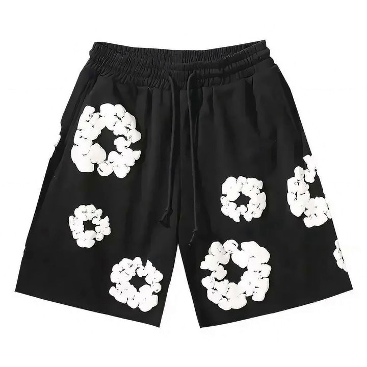 Pantaloni scurti sport barbati, casual, poliester, negru/alb, Alb/Negru