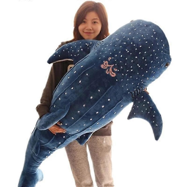 Plüssjáték óriás kék cápa, 100 cm, puha és ölelhető