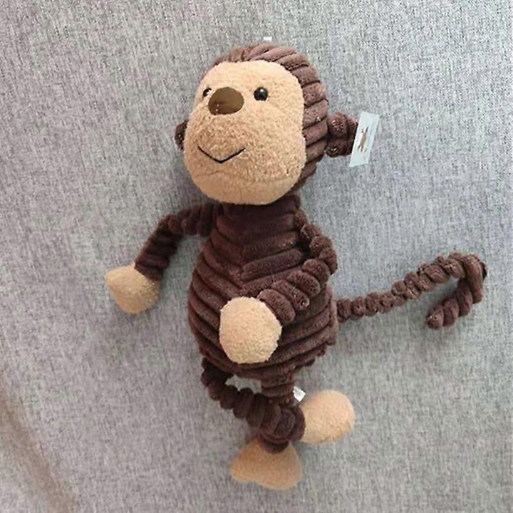 Jucarie de plus set animale, maimuta maro, leu galben, elefant albastru inchis, iepure roz, 33 cm