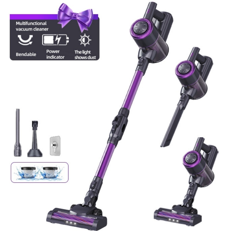 Aspirator fara fir, 120W, cutie de praf de 1, 2L, putere de aspirare de 12KPa, far LED, rotatie flexibila, 3600mAh, reincarcabil, negru si violet