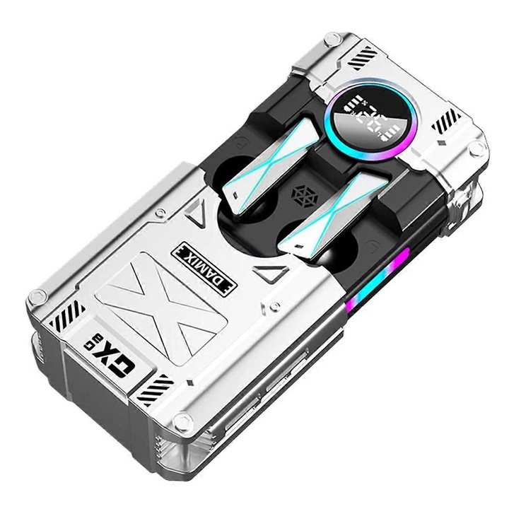 Vezeték nélküli fülhallgató, Dx-08, in-ear típusú, sztereó, kétoldalas, ezüst, szett