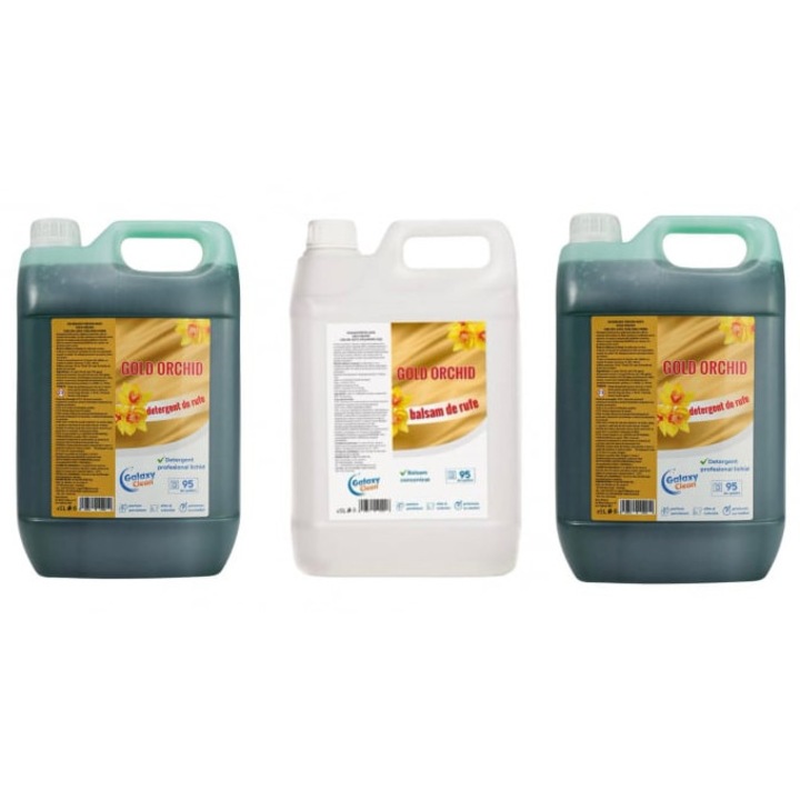 Pachet 2 detergenti si un balsam, Gold Orchid, Galaxy Clean, 3x5l