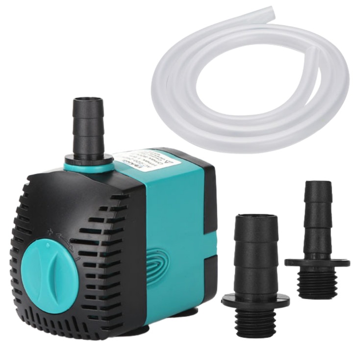 Pompa de apa acvariu silentioasa, Fantasy, cu teava de apa de 1,5 metri, 2 duze, 800 l/h 15W, reglabil, statuar, hidroponie, pentru rezervor de pesti, iaz, acvariu, fantana, Zgomot redus, consum redus de energie
