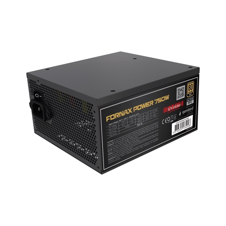 Gembird CCC-PSUGOLD-750W Захранващ блок Fornax Power 750W активен PFC 12см вентилатор 80+Gold