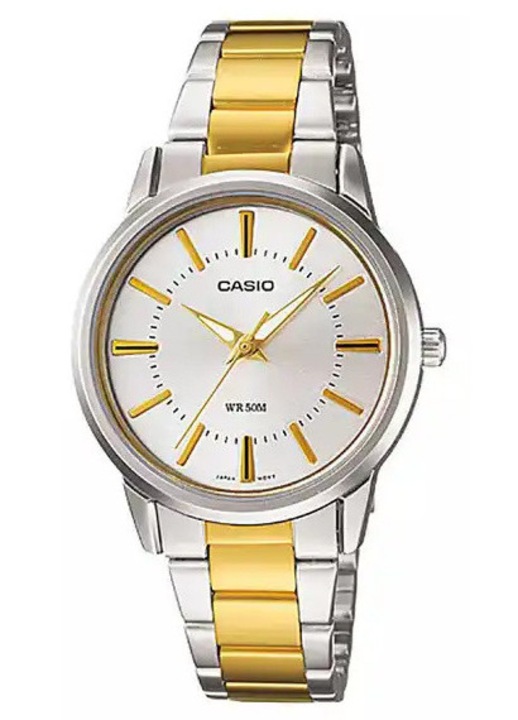 Ceas dama Casio LTP-1303SG-7A, mecanism quartz, bratara din inox, rezistent la apa 50M, argintiu, 30x7mm, set cu cutie decorativa