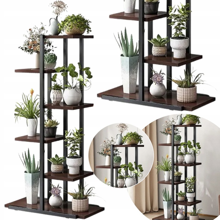 Suport pentru flori doUp, metal, 6 etaje, 113x60x20cm, negru