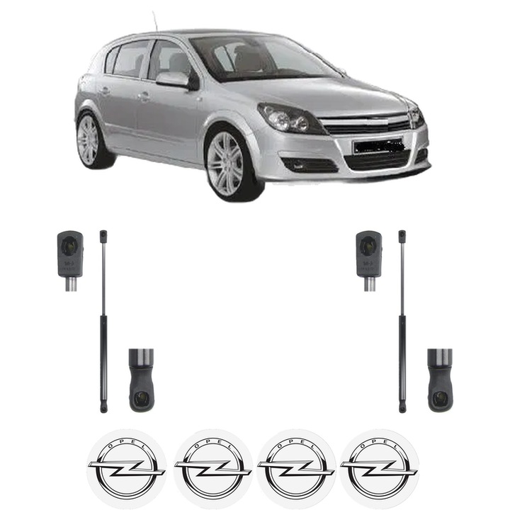Set amortizoare portbagaj haion pentru OPEL ASTRA H (A04) din 2004-2014, 2 bucati, MAGNUM TECHNOLOGY, 4 stickere auto OPEL