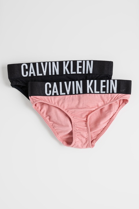 CALVIN KLEIN, Logós derekú bugyi szett - 2 db, Fekete/Rózsaszín
