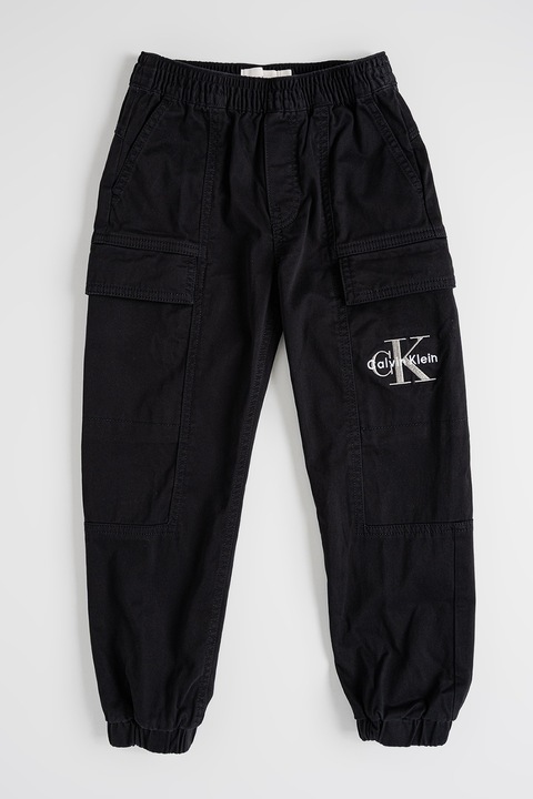 CALVIN KLEIN, Cargo szabadidőnadrág rugalmas derékrésszel, Fekete