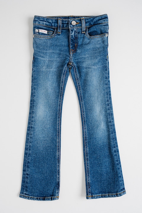 CALVIN KLEIN, Mosott hatású bővülő fazonú farmernadrág, Kék