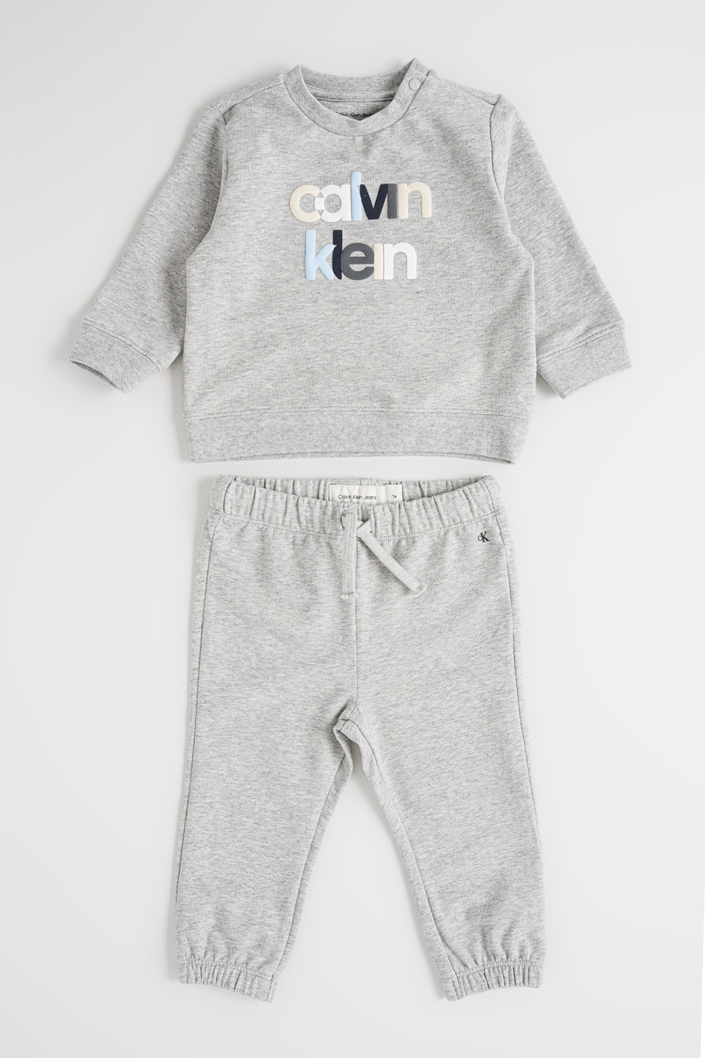 CALVIN KLEIN, Set de bluza de trening cu logo si pantaloni de trening din amestec de bumbac organic, 2 piese, Gri deschis, 68 CM