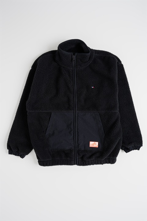 Tommy Hilfiger, Суитшърт с цип и джобове, Черен