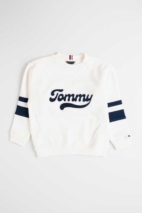 Tommy Hilfiger, Суитшърт с бродирано лого, Бял/Ултрамарин синьо