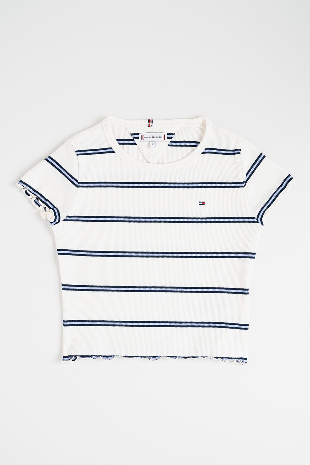 Tommy Hilfiger, Tricou crop slim fit Essential, Alb, Albastru lavanda, 166 CM