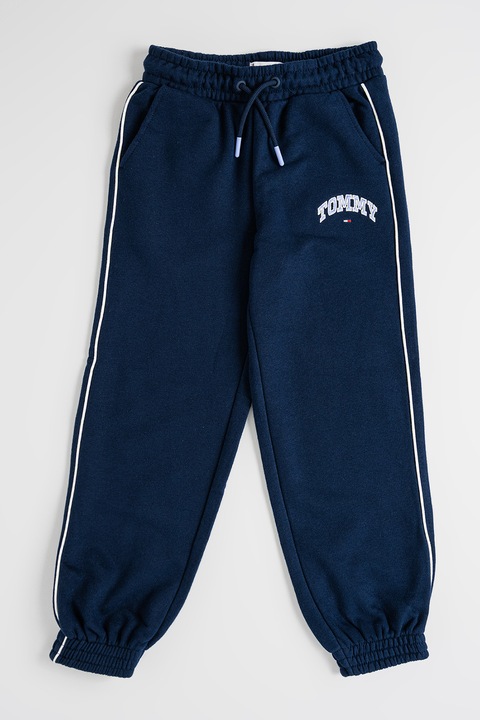 Tommy Hilfiger, Pamuttartalmú szabadidőnadrág logóval, Világosbézs/Tengerészkék