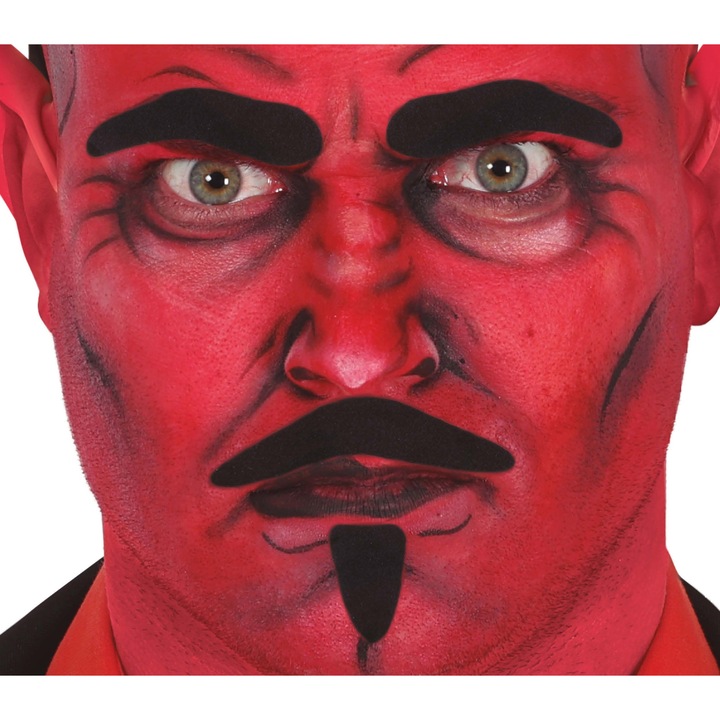 Set costum Diavol, Guirca, mustati, barba, sprancene, culoare neagra