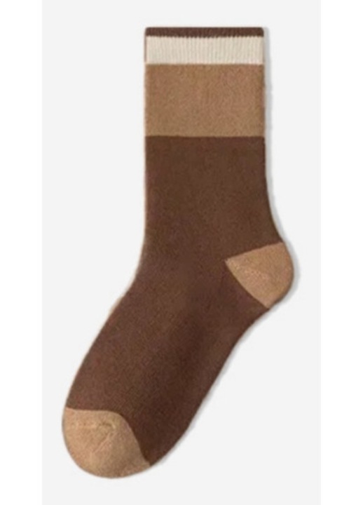 Sosete dama mid-cut, plusate, calduroase, maro, marime universala