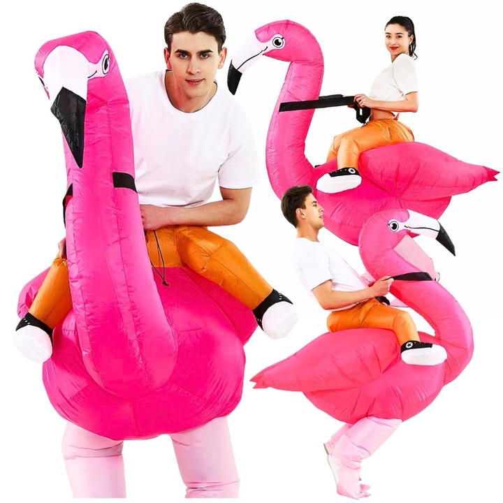 Costum Duhuit Flamingo, Consee, roz, unisex, 160x190cm, cu ventilator USB