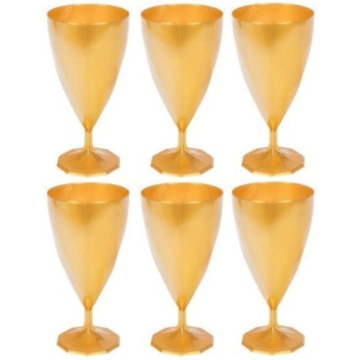 Set de 6 pahare de vin din plastic aurii, 150ml, 66x133mm