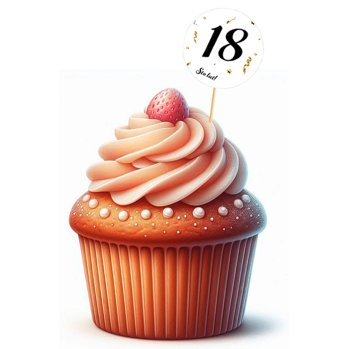 6 darabos tortadísz pálcika készlet, PartyPro, 18. születésnapra, fehér-fekete, 8,5 cm