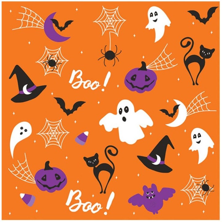 Halloween szalvéták, POL-MAK, 33x33cm, 20 darabos szett, narancssárga