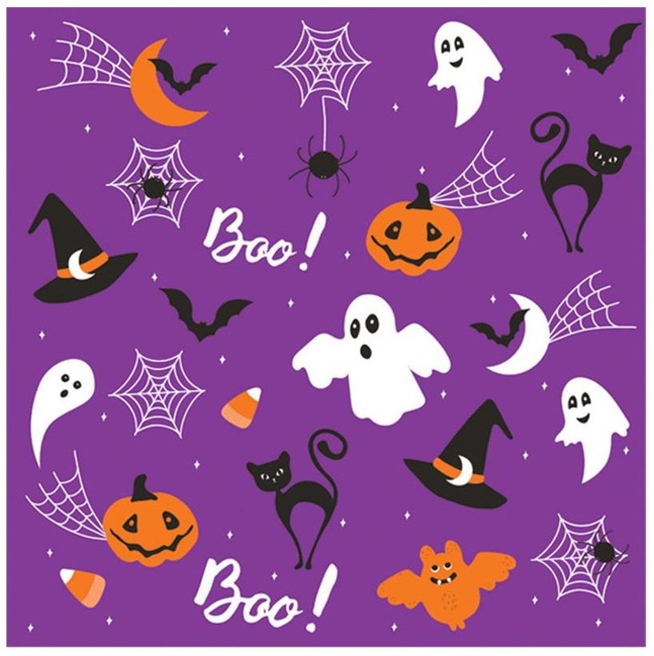 Halloween szalvéták, POL-MAK, 33x33cm, 20 darabos készlet, lila