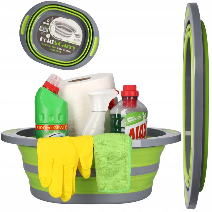 Lighean pliabila din silicon ToolSpace, 12L, alb-gri, 45x36cm