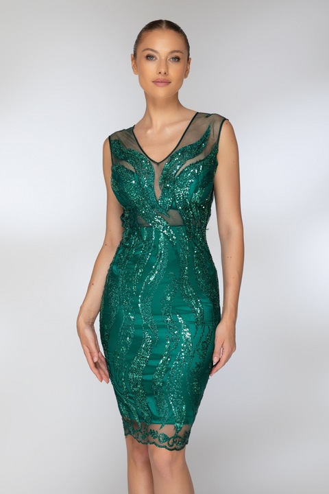 Rochie midi verde cu sclipici, XS