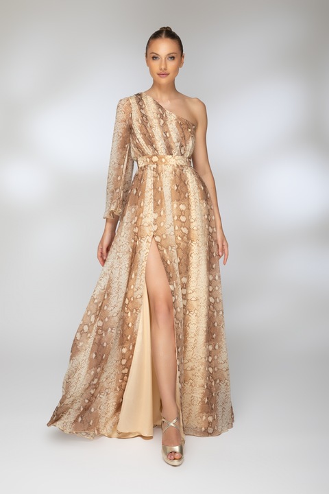 Rochie lunga din voal cu imprimeu animal print, Rn 3203ap