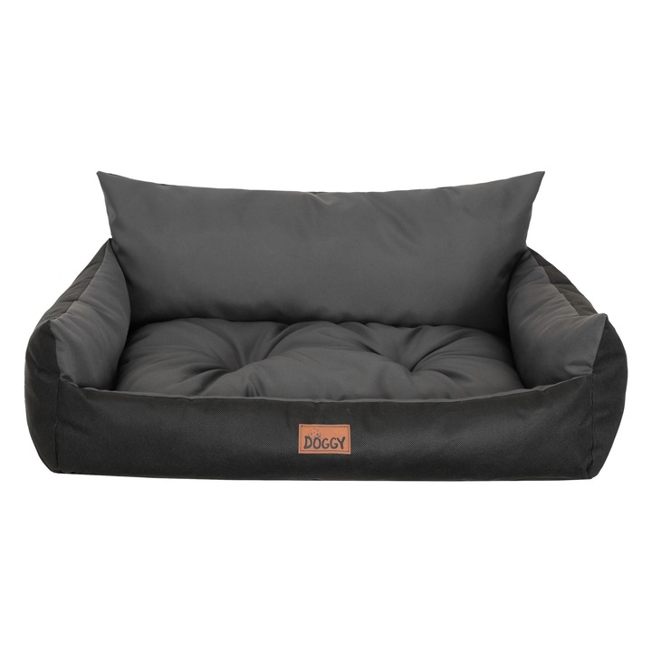 Pat pentru câini, DOGGY, impermeabil, gri/negru, saltea detașabilă, 82x63 cm