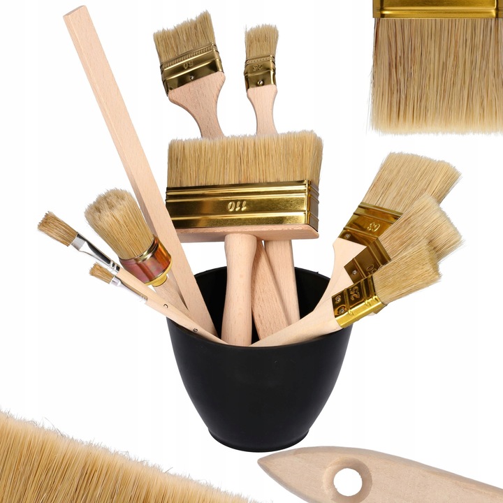 Set 10 pensule de vopsit ToolSpace, diverse tipuri, pentru vopsele pe baza de apa si lac, multicolor