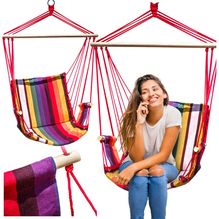 Scaun suspendat brazilian cu brate, Zolta, material bumbac, 60x55cm, multicolor