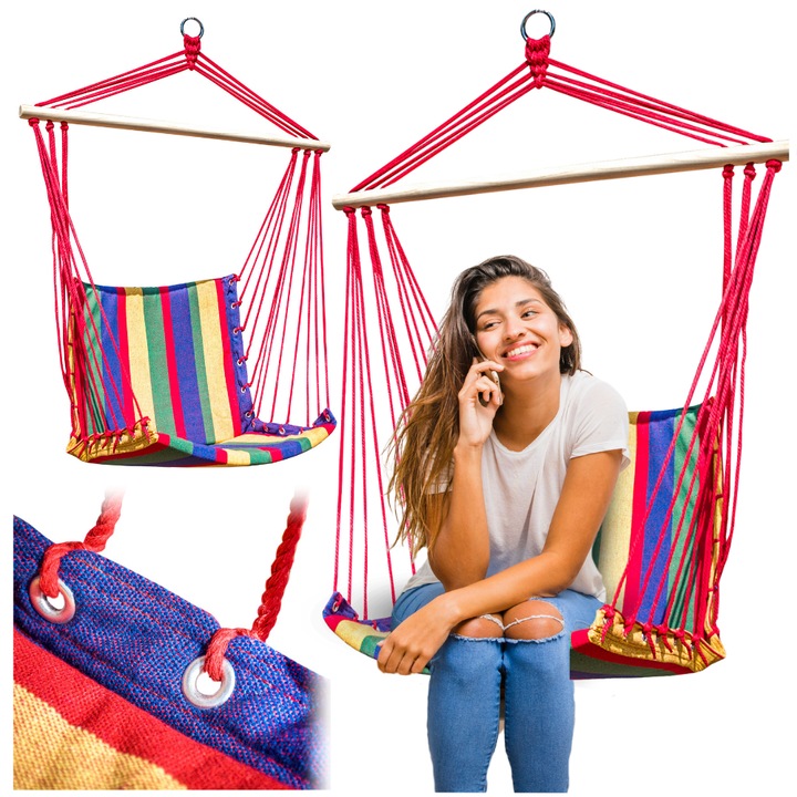 Fotoliu suspendat Zolta, material rezistent, 100x50cm, multicolor, set de montaj inclus