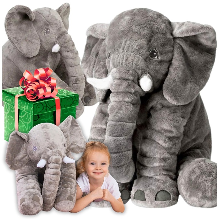 Одеяло и възглавница слонче, Starky, 75см, сиво, плюшена играчка