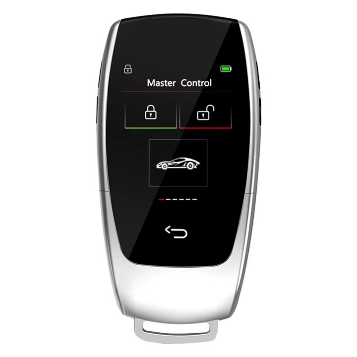 Cheie Auto Digitala, Smart Car Key CerCip SK03, Argintiu, Ecran LCD cu touch, 4 Butoane, Activare Keyless Entry, Deschidere si inchidere automata usi, Inchidere automata geamuri, Programare portbagaj, Universala, Logo