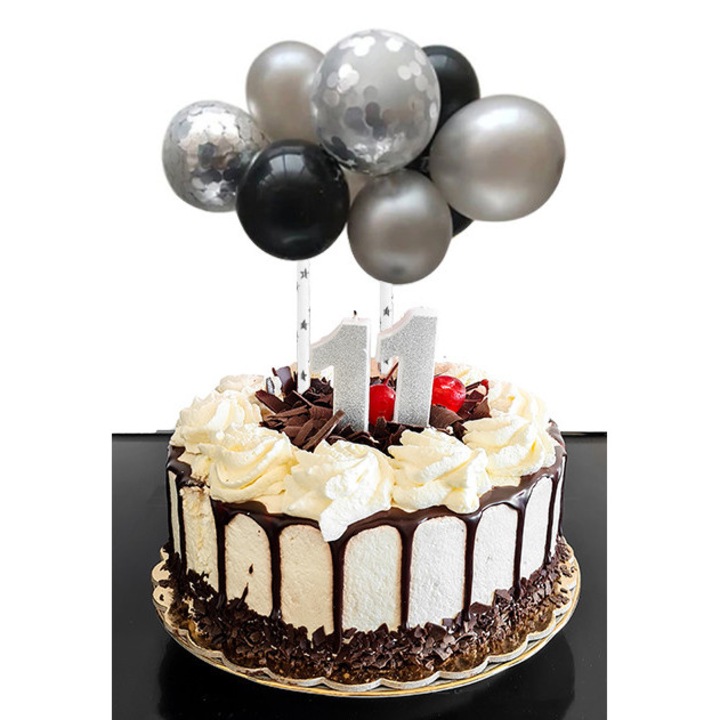 Топпер за торта балон с конфети, Cake Land, комплект 10 балона, 2 сламки, 20см