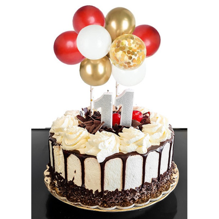 Топпер за торта балон с конфети, PartyPro, комплект 10 балона, 2 сламки, 20см