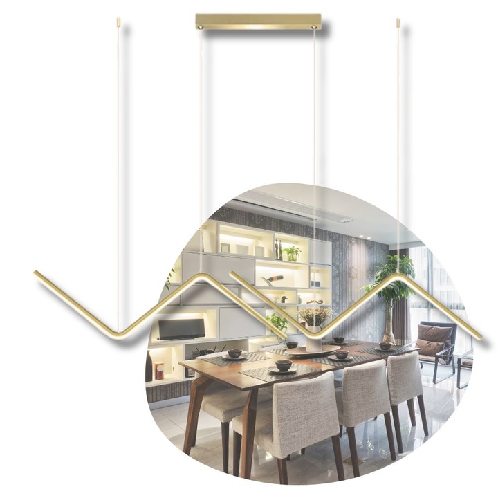 Lustra moderna, Zolta, Zig Zag, Metal, LED integrat, 57x16cm, Auriu