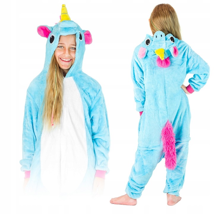 Pizsama overall, Onesie, Kigurumi Pegazus, kék fehér díszítéssel, mikroszálas anyag, Egy méret