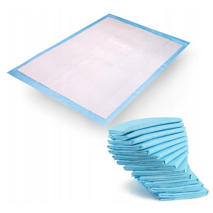 Пакет от 50 супер абсорбиращи хигиенни подложки, 60x40см, бял/син, за бебета, майки след раждане и възрастни хора