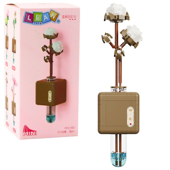 Строителен комплект, LEAN Toys, памучна клонка, 392 елемента, бял, крем, кафяв