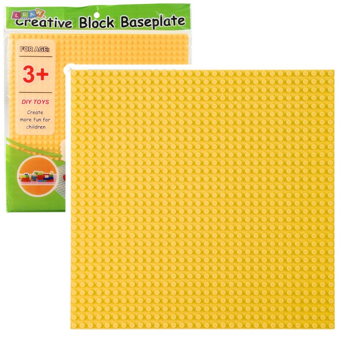 Placa de constructie LEAN Toys, galbena, 25,5x25,5 cm, set 1x placa
