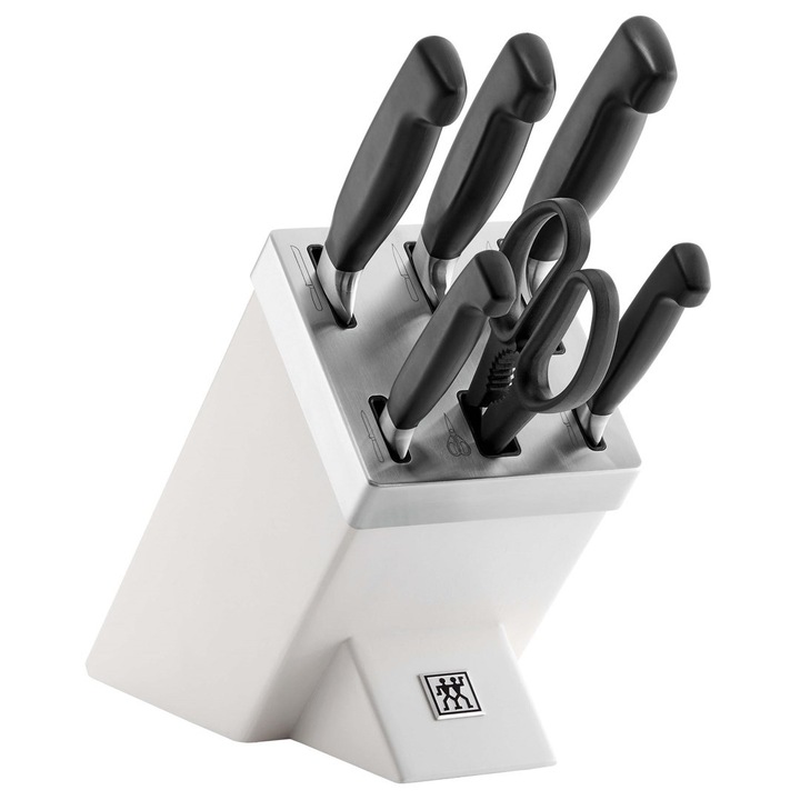 Set de cutite ZWILLING Four Star, 7 piese, bloc autoascutitor, alb, 10x20cm