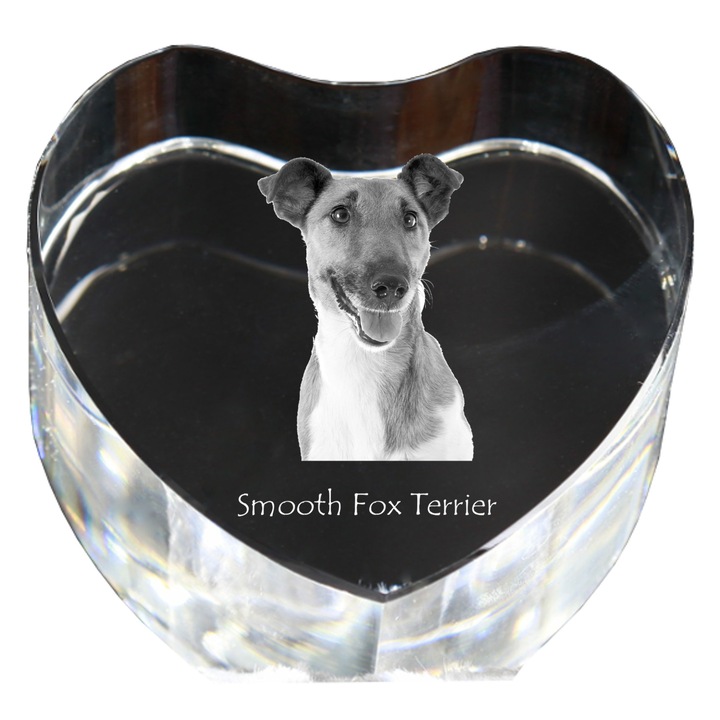 Inima din cristal cu fotografie personalizata, Art-Dog, 7,5x8x5cm, decorativa, Model Smooth Fox Terrier