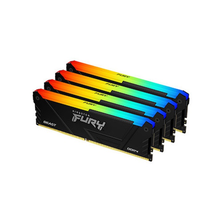 Kingston RAM memória, Fury Beast RGB, 64 GB (4 x 16 GB), DDR4, 3600 MT/s, Szín: Többszínű, Méretek: 7,1 x 133,4 x 41,1 mm
