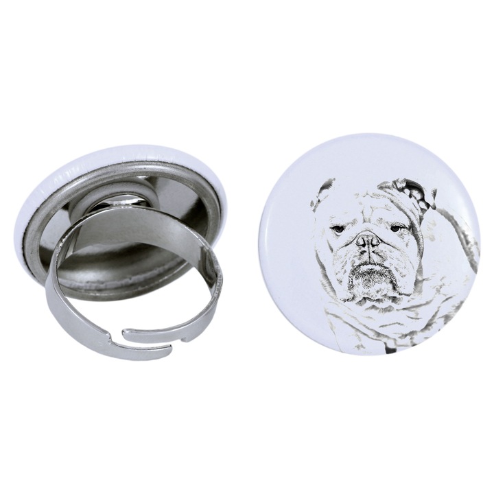 Inel dama Bulldog englez, Art-Dog, Lucrat manual, Ajustabil, 2.5cm