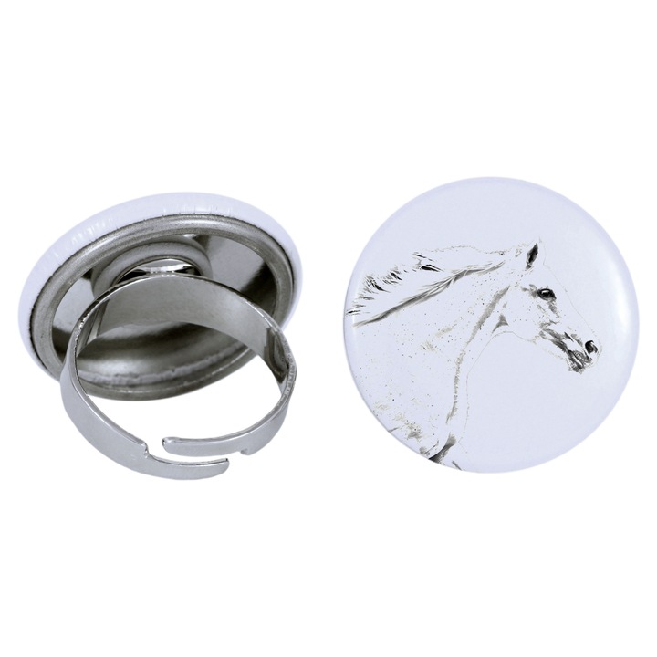 Inel dama Cal de rasa pura ceha, Art-Dog, Lucrat manual, Ajustabil, 2.5cm