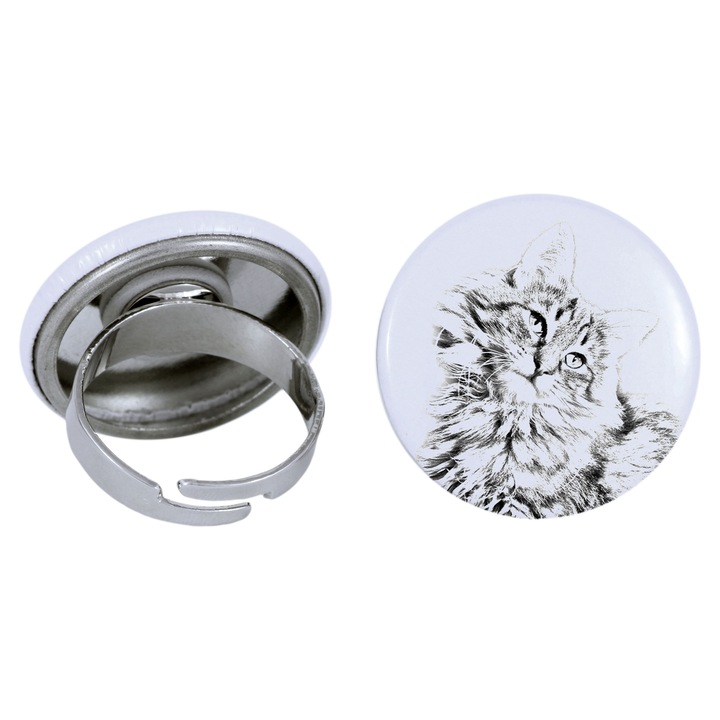 Inel dama pisica Norvegiana de Padure, Art-Dog, Lucrat manual, Ajustabil, 2.5cm