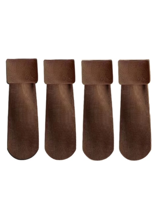 Sosete dama, 2 perechi, fleece dens, calduroase, crem si maro camel, marime unica, lungime medie